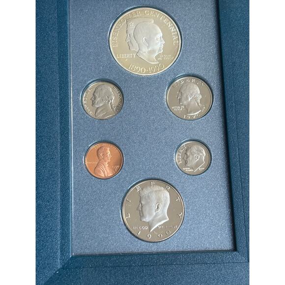 1990-P US Mint Prestige Proof Set Eisenhower Silver Dollar OGP & COA 6 Coins - Picture 3 of 8